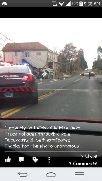 Lower Saucon Township police cars block off a section of Route 412 near the scene of an accident Tuesday morning. Photo credit: Stephanie Bartek