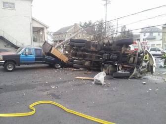 A pickup truck owned by Nathaniel Griffin was damaged in the accident involving a garbage truck in front of the Leithsville fire station in Lower Saucon Township.