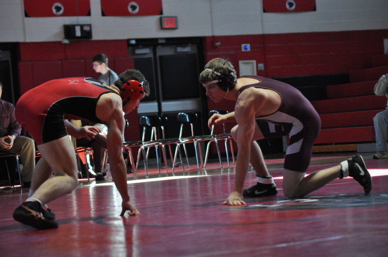 Saucon's Nate Harka tries to figure out Bangor's Charles Sell.