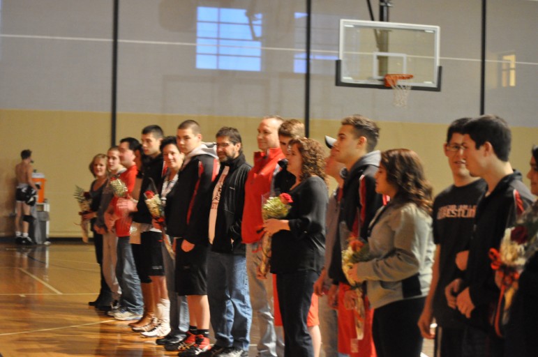 Saucon seniors and their parents were recognized prior to the Palmerton match Friday night.