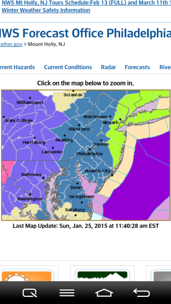 A National Weather Service map shows the watches and advisories that have been posted throughout the region, ahead of a powerful winter storm that's forecast to develop Monday.