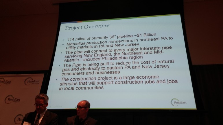 A slide presents an overview of the proposed PennEast natural gas pipeline project