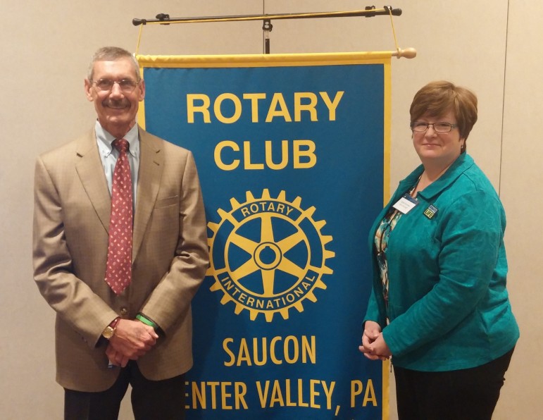 Lower Saucon Township resident Doug Woosnam and Gift of Life Donor Program Regional Community Relations Coordinator Susan Koomar helped raise awareness about organ donation during a presentation before the Saucon Rotary March 17.