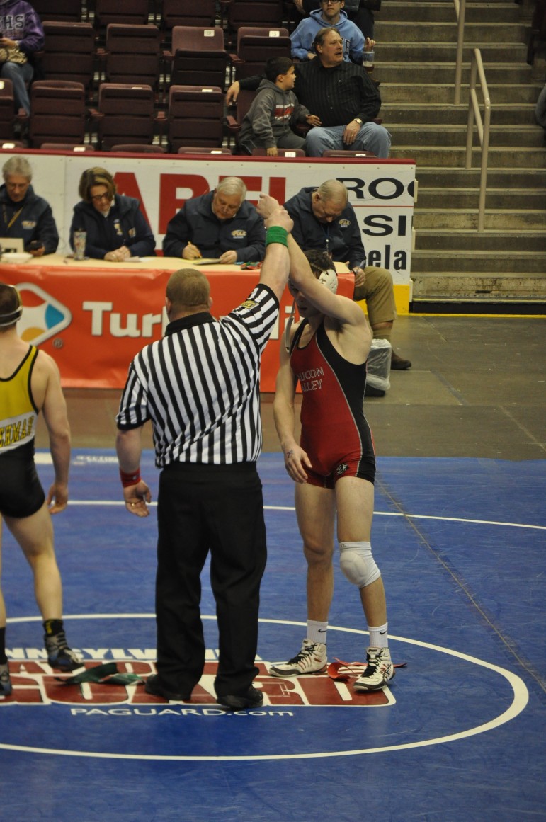 Saucon's Jason Lynch claims his medal at states.