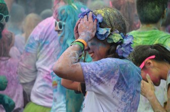 A color run is an event in which runners are showered with colored powder made from food-grade corn starch at stations along the run.