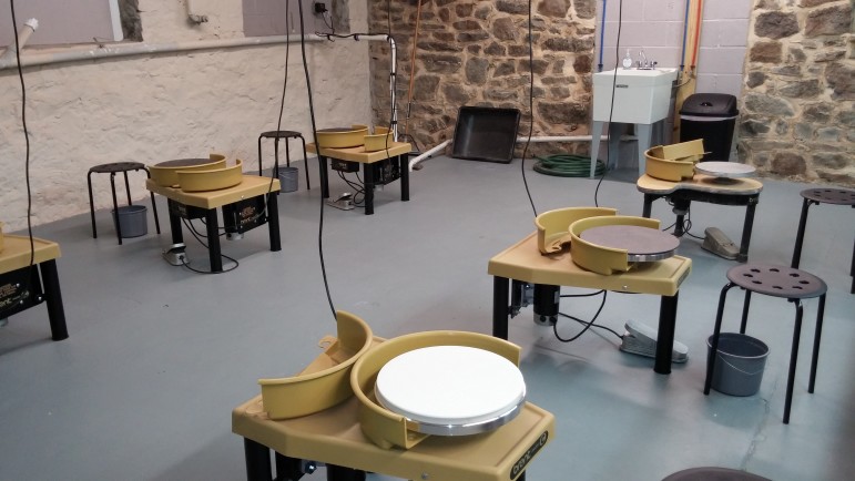 New pottery wheels are ready for use inside The Art Establishment in Fountain Hill.