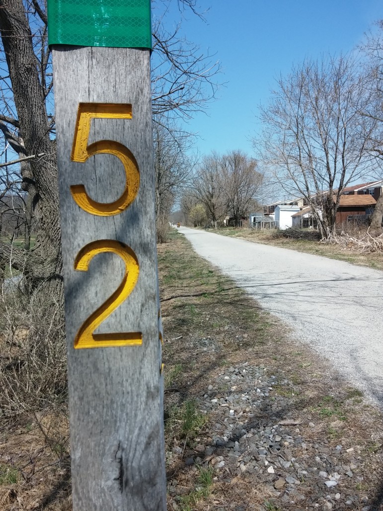 Mile marker 52 along the trail is located between the Water and Walnut Street crossings in Hellertown.