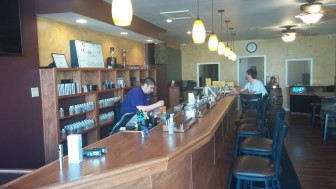 VapeMeister Hellertown features a long bar where customers can sample products.