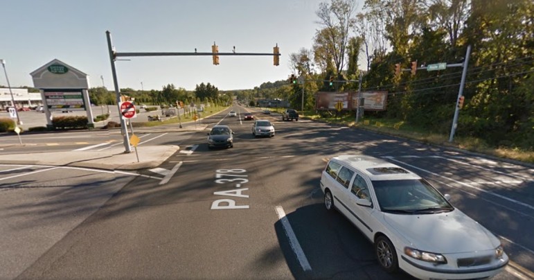 The entrance to the Saucon Square shopping center in Lower Saucon Township was the scene of an accident on July 29, police say.