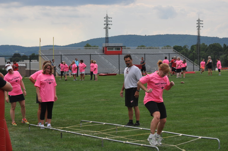 Coach Chromczak showed the Panther football moms "no mercy" during their clinic at SVHS Aug. 3.