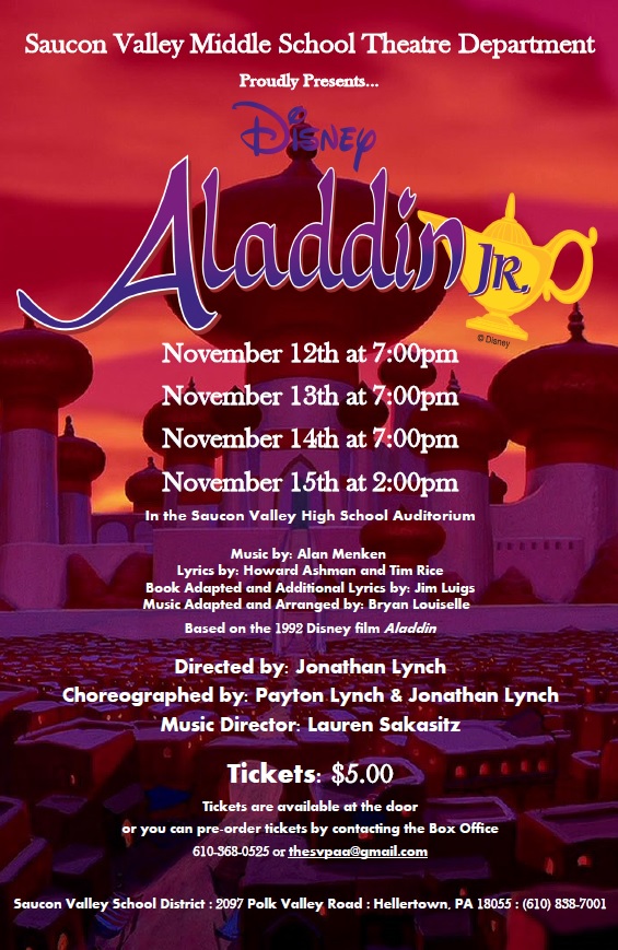 Saucon Valley Middle School Will Present 'Aladdin Jr.' - Saucon Source