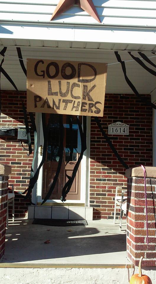 Denise Beckage-Martin's front door and porch are decorated in support of the Panthers and #76, junior Cody Zrinski.