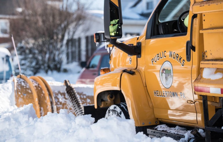 A Hellertown Department of Public Works plow truck clears snow in the borough after more than 2 feet of it fell during the Blizzard of 2016 Saturday.