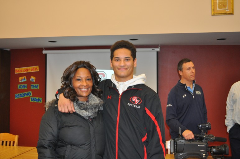 Evan Culver and his Mom enjoying Saucon Valley's letter of intent event