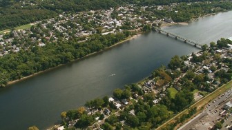 An aerial view of the bridge.