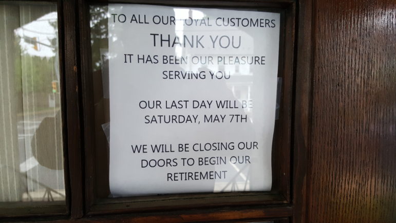 A sign announcing the imminent closure of Mateys Crossroads Hotel hangs in the restaurants front door.