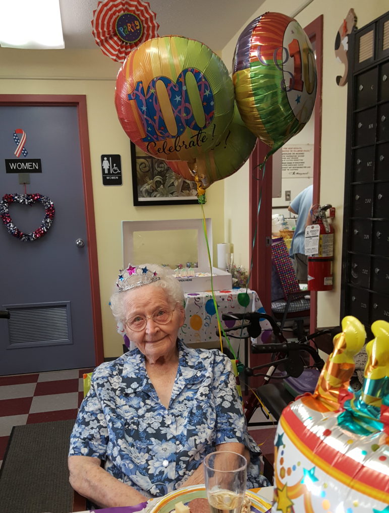 Centenarian Edith Muldowney was "Queen for a Day" at a surprise 100th birthday party held for her at Saucon Manor in Hellertown Thursday.