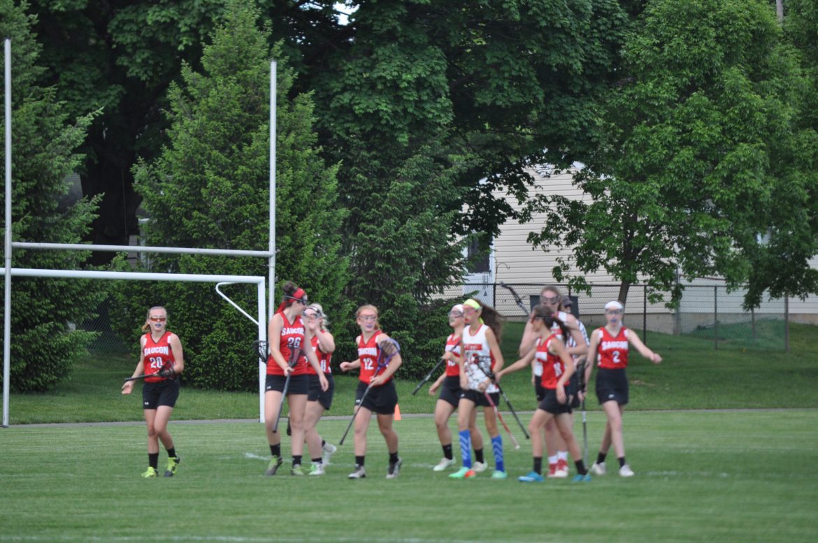 Panthers celebrate one of their goals in the District XI quarterfinal against Easton 