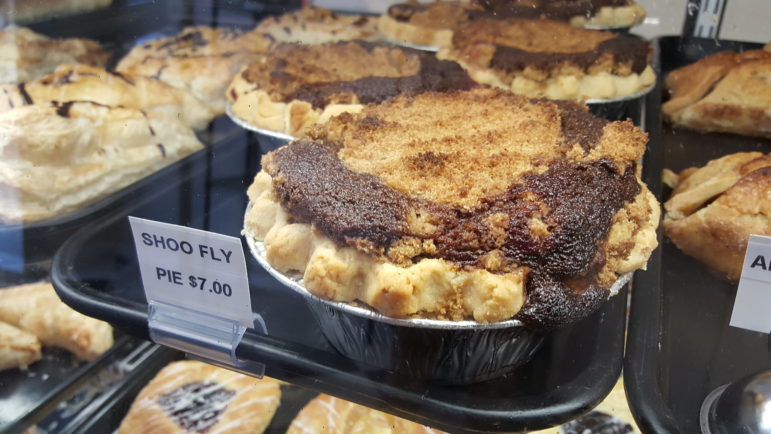 Personal-size shoo-fly pies fill the bakery case at the Hellertown Bakery.