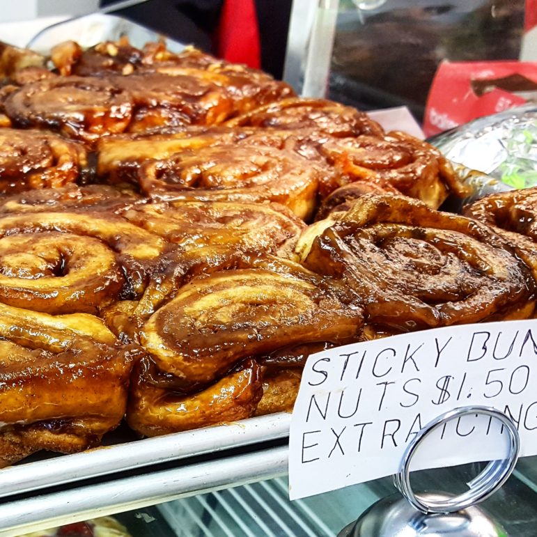 Sticky buns--both with and without nuts--are a popular item sold at the Hellertown Bakery.