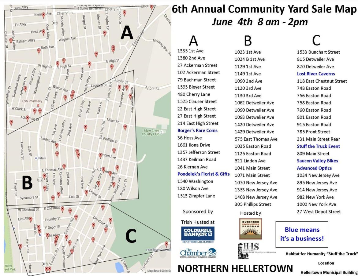 Hellertown Community Yard Sale is Saturday, 130 Homes on the Map (Click