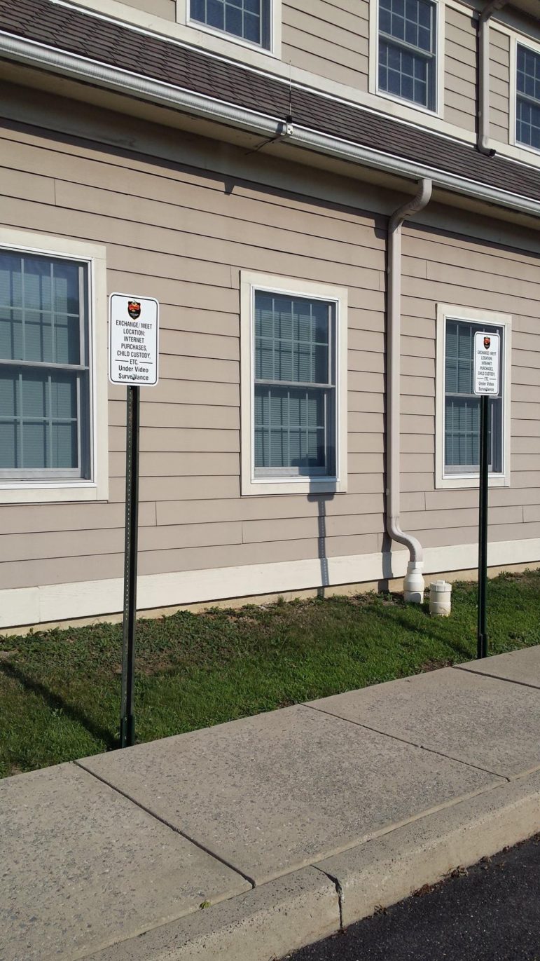The newly-established citizen meeting/exchange zone outside the Lower Saucon Township Police Department building. Photo courtesy of Lower Saucon Township Police Department
