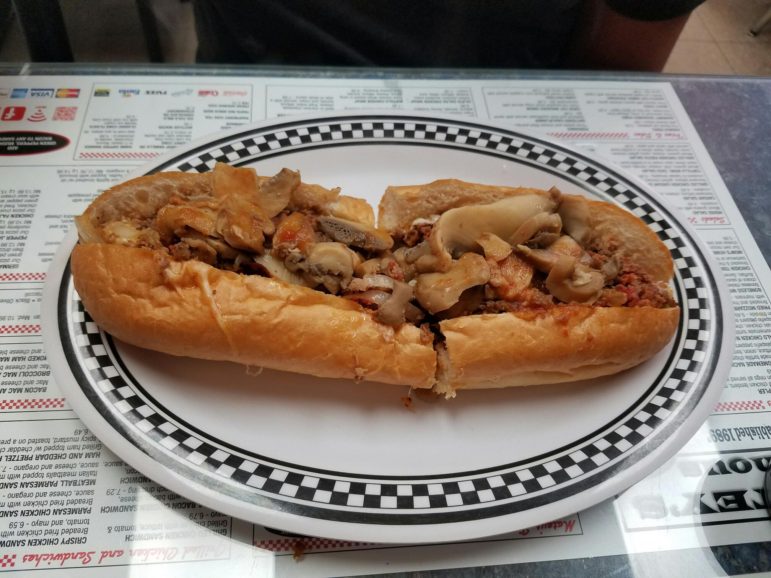 The Garlic Bread Cheesesteak at Mateys Famous Steaks and Pizza in Fountain Hill 