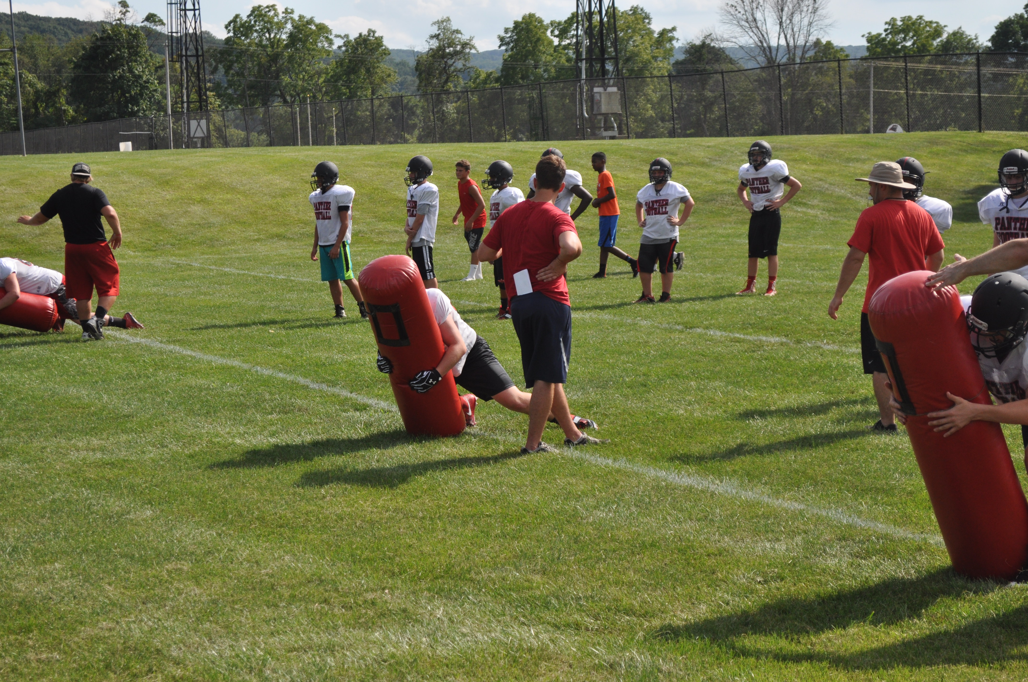 Saucon Valley Junior High Football working on a tackling drill of their own.