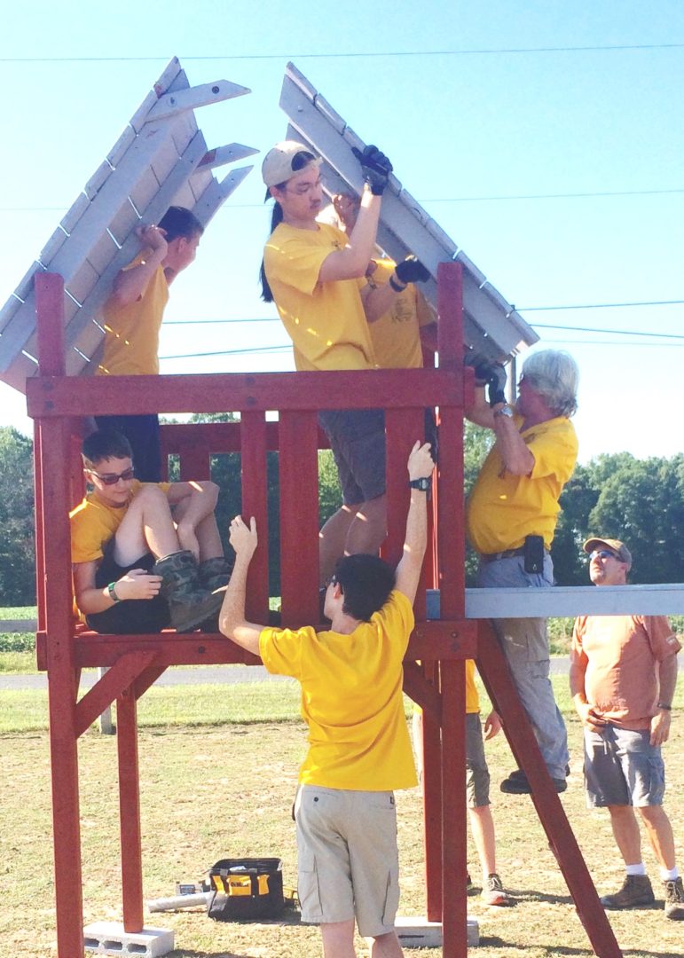 The goat playground goes up at Last Chance Ranch Animal Rescue in Quakertown.