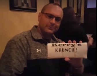 Kerry Kemmerer presented his first "Kerry's Krunch" award to Saucon senior linebacker Stephen Good live on Facebook at Braveheart Highland Pub Friday night.