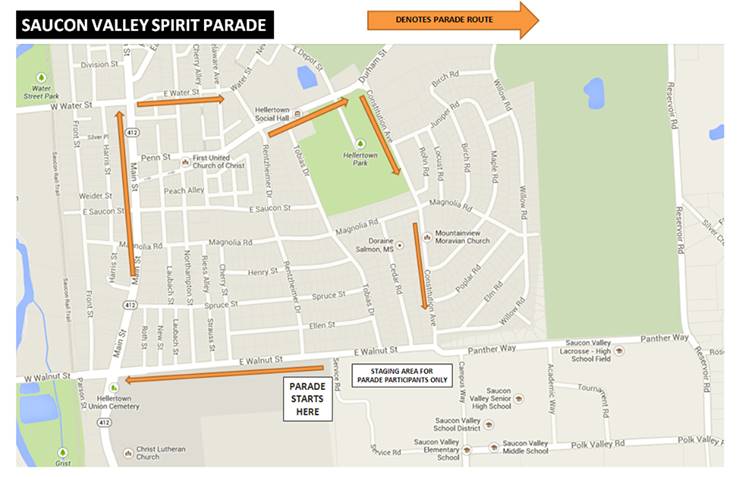 The route for the 2016 Saucon Valley Spirit Parade remains the same as it has been in recent years.