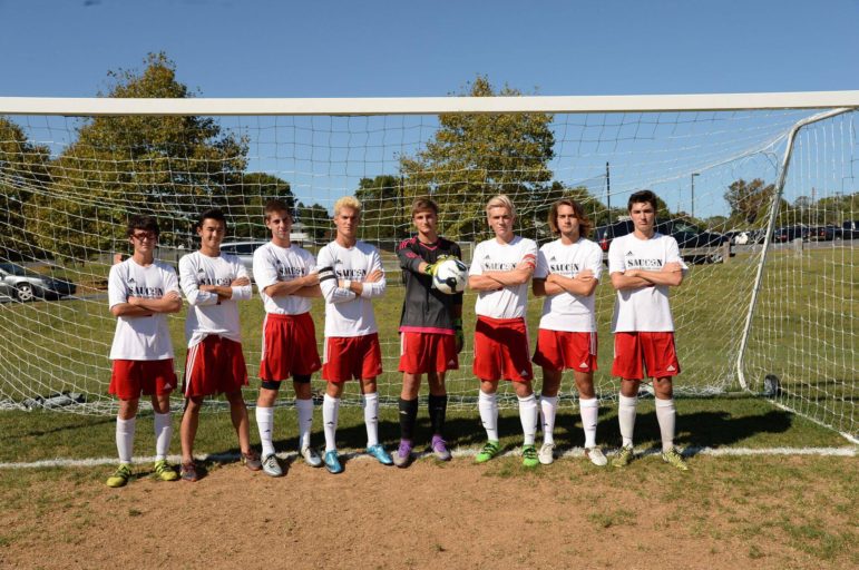 The eight senior members of the Saucon boys varsity soccer team
