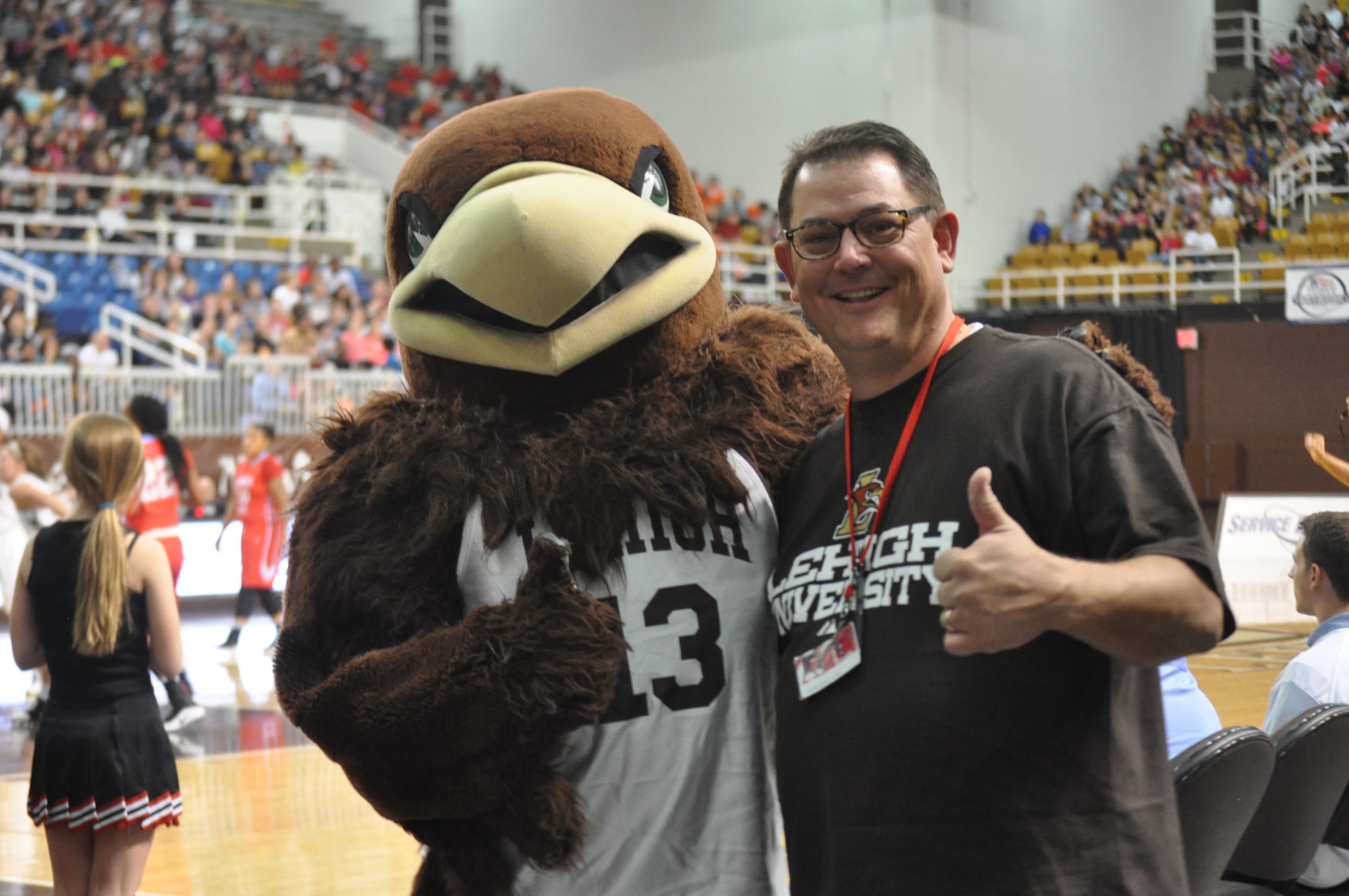 SVMS Assistant Principal Halcisak spending some quality time with Lehigh's mountain hawk.
