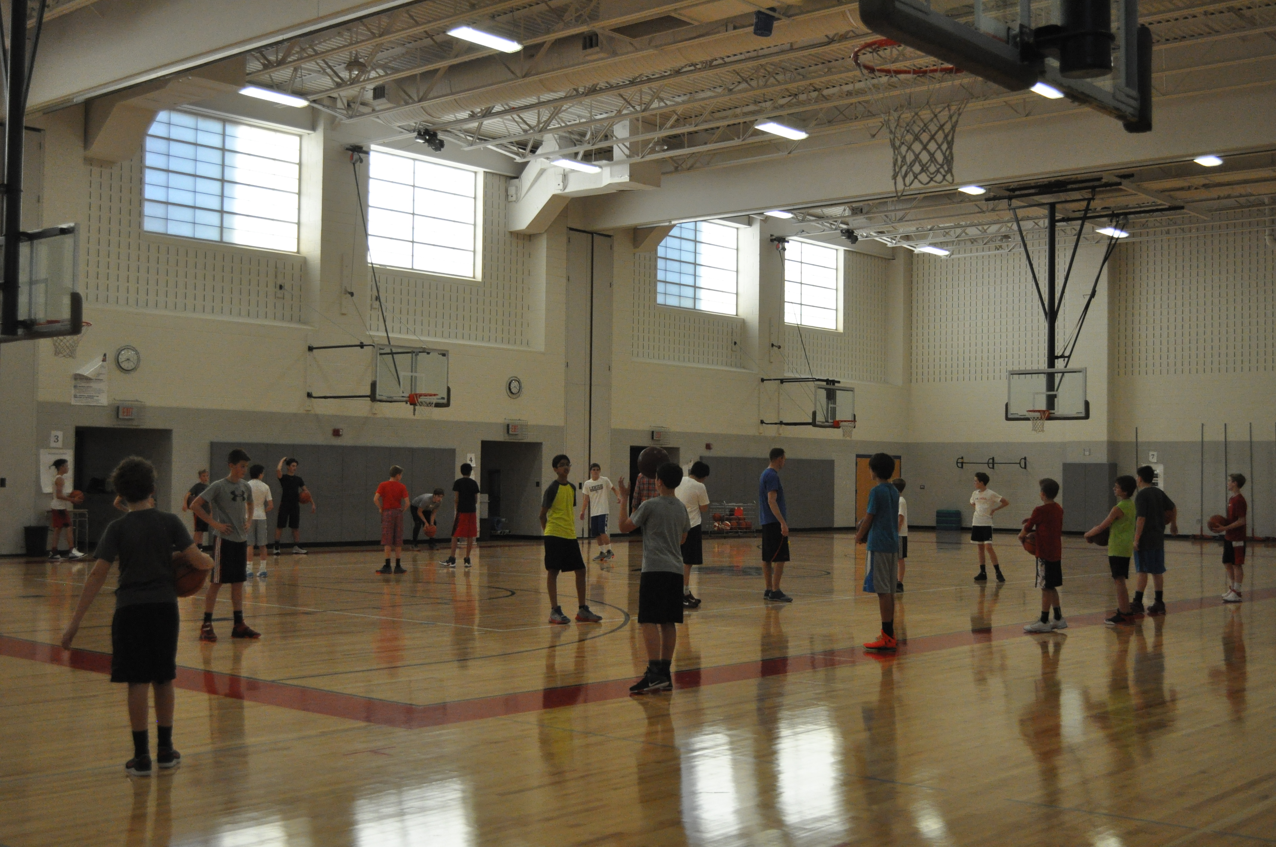 Coaces Marty Lewis and Phil Russell had the middle school boys basketball players working on chest passes.