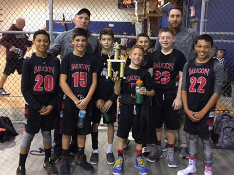 The 5/6 Boys youth basketball travel team came in second in the "In The Zone" Thanksgiving Tournament. Pictured from left to right: Cole Pinckney, Alex Magnotta, Jacob Albert, Jack Robertson, Constantine Donahue, Jake Klotz and Quinn Pinckney. Not pictured: Luke Shimko. The team is coached by Reggie Robertson (back left) and Scott Albert (back right).