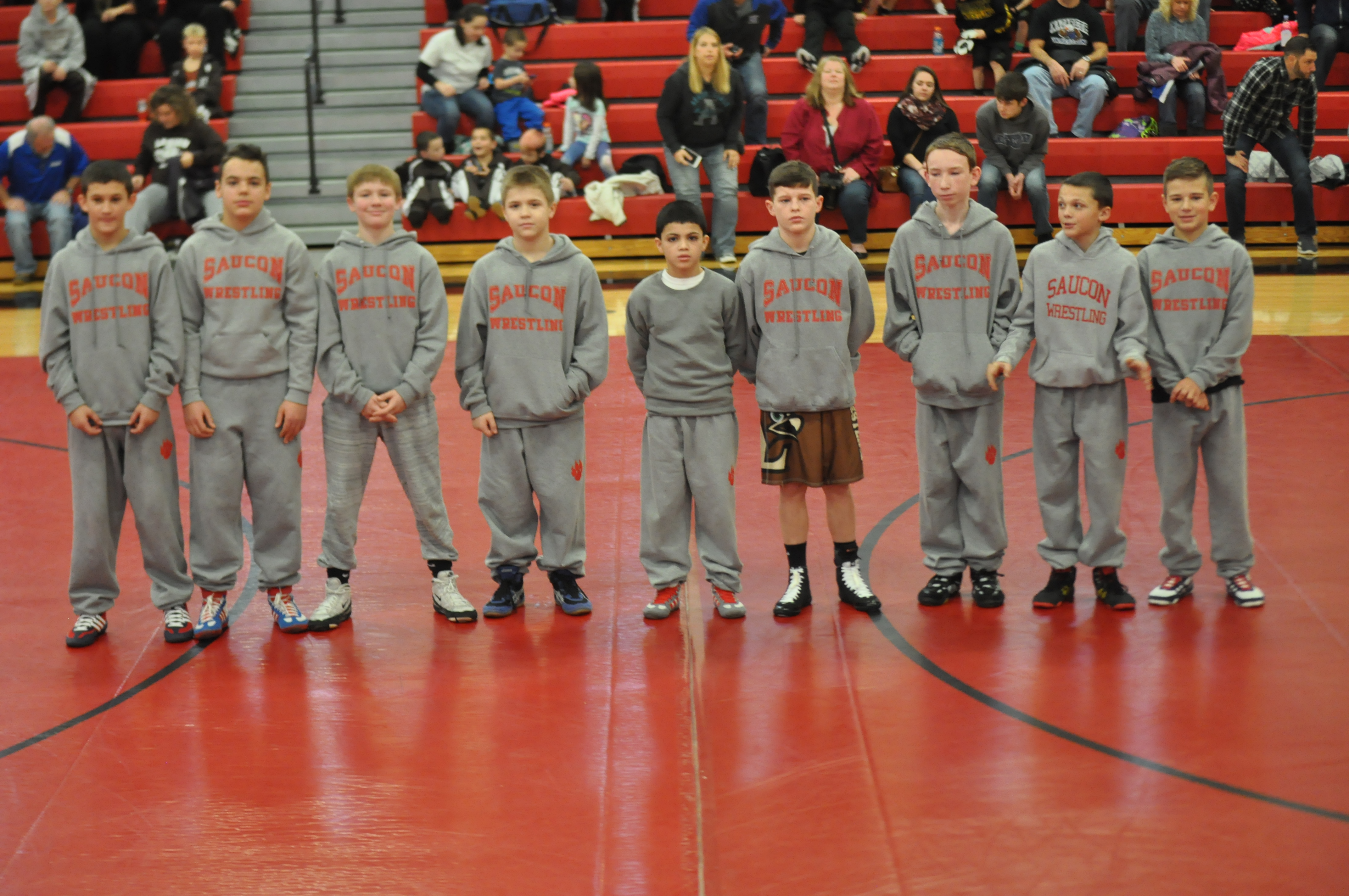 Saucon Valley 6th grade wrestlers Mason Beckowski, Jared Blobe, Jake Jones, Evan Leibert, Isai Ortiz, Ty Pfizenmayer, David Reith, Travis Riefenstahl and Ronnie Werkheiser were recognized before Sunday's wrestling action began.