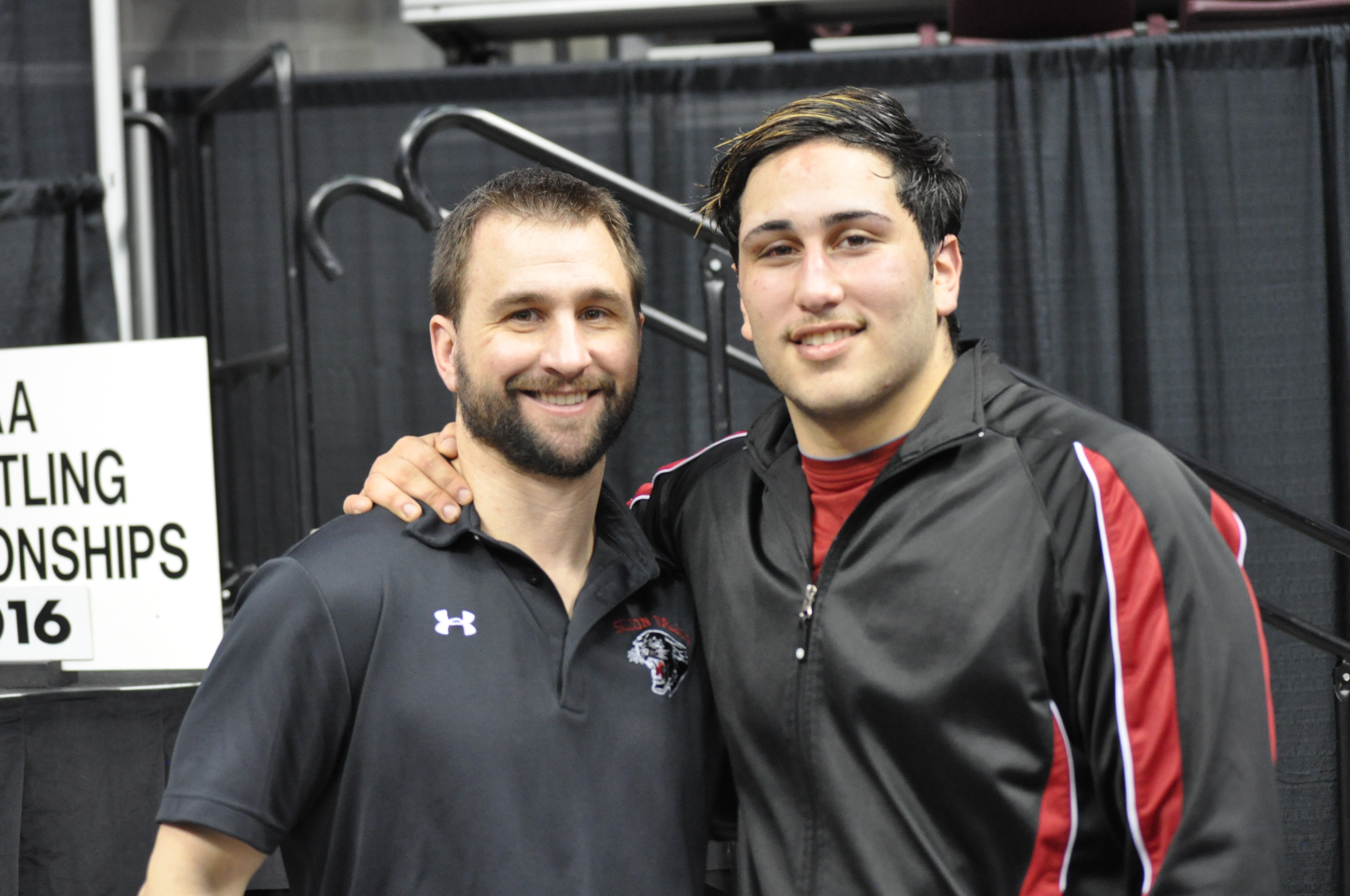 Coach Shirk snd 2016 Saucon Valley PIAA state medalist Devin Fontanez