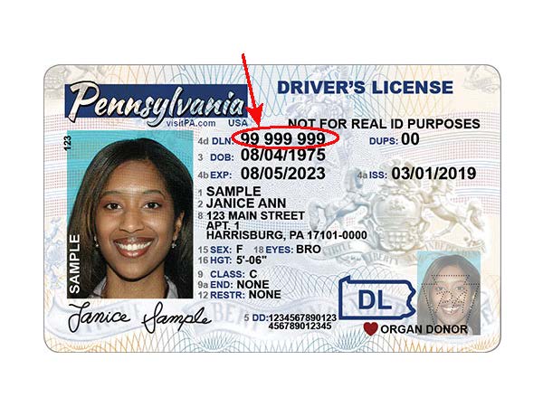 drivers number on duplicate pa drivers license