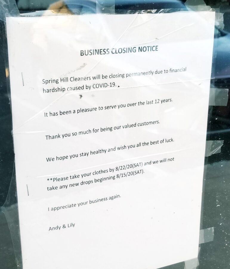 Dry Cleaner Closes Doors Citing Financial Hardship Due to Covid