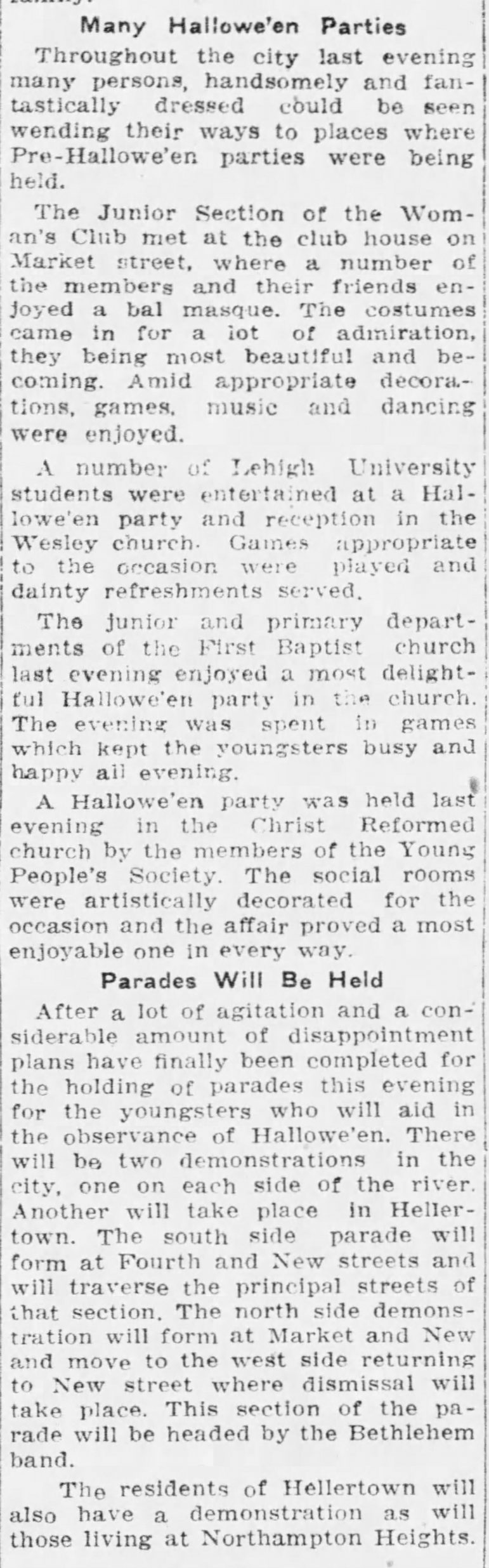 The_Morning_Call 1922 Halloween History