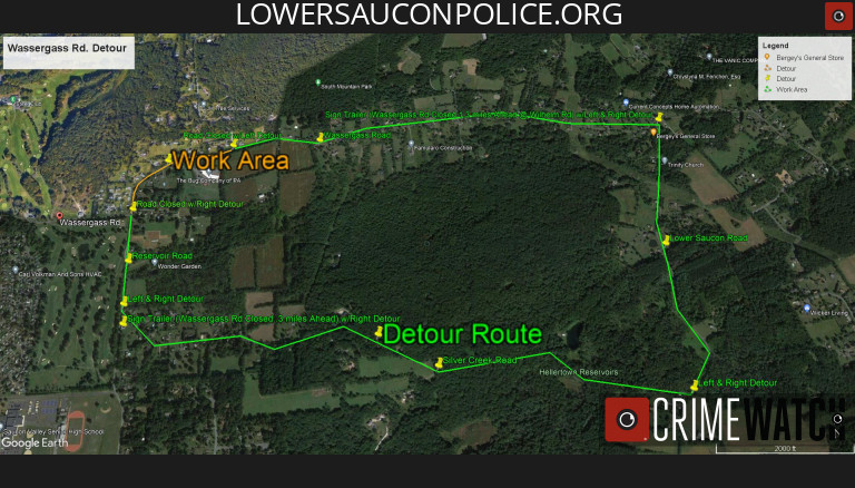 Wassergass Road Lower Saucon Detour Police
