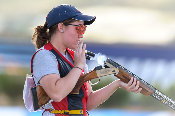 Bronze medalist Morgan Craft of the United States competes in the Skeet Women Finals at the Larnaca Olympic Shooting Range during Day 1 of the ISSF World Cup Shotgun on April 26, 2015 in Larnaca, Cyprus. (Photo by Nicolo Zangirolami)