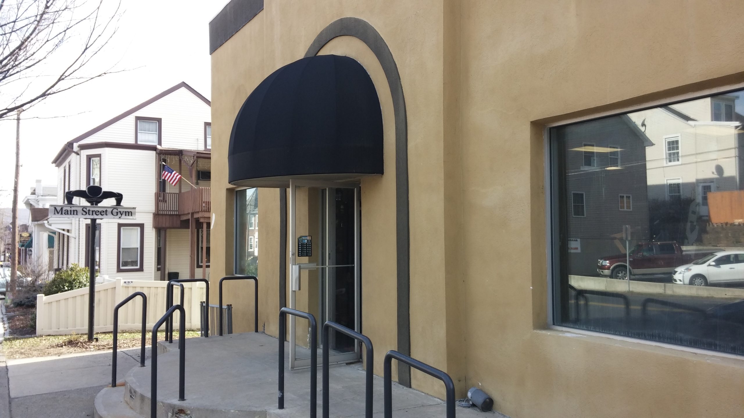 The entrance to Main Street Gym, 941 Main St., Hellertown. The gym's new sign can be seen at left.