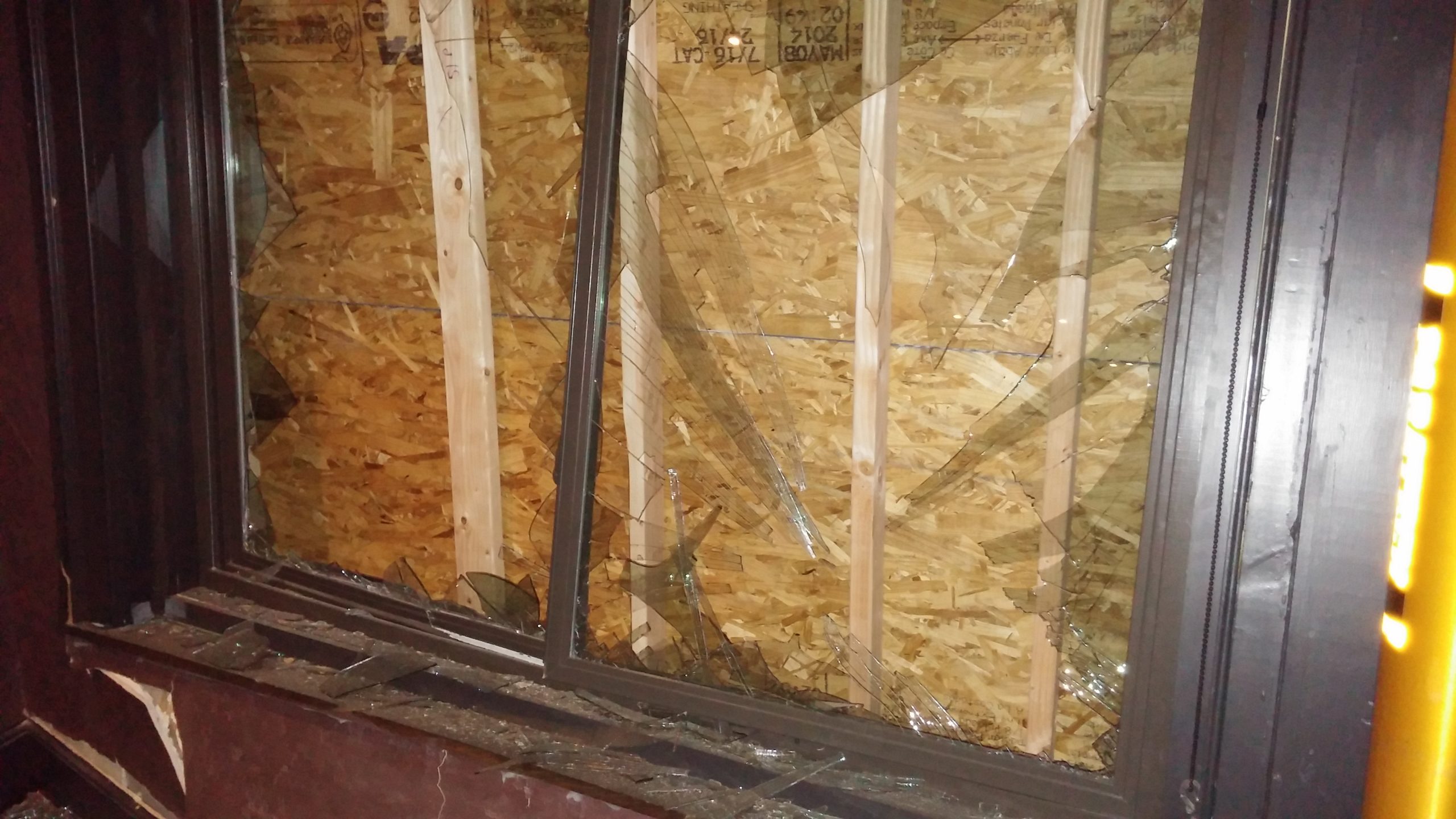 One of Sagra Bistro's two front windows was shattered when a pickup truck struck the restaurant Saturday night.