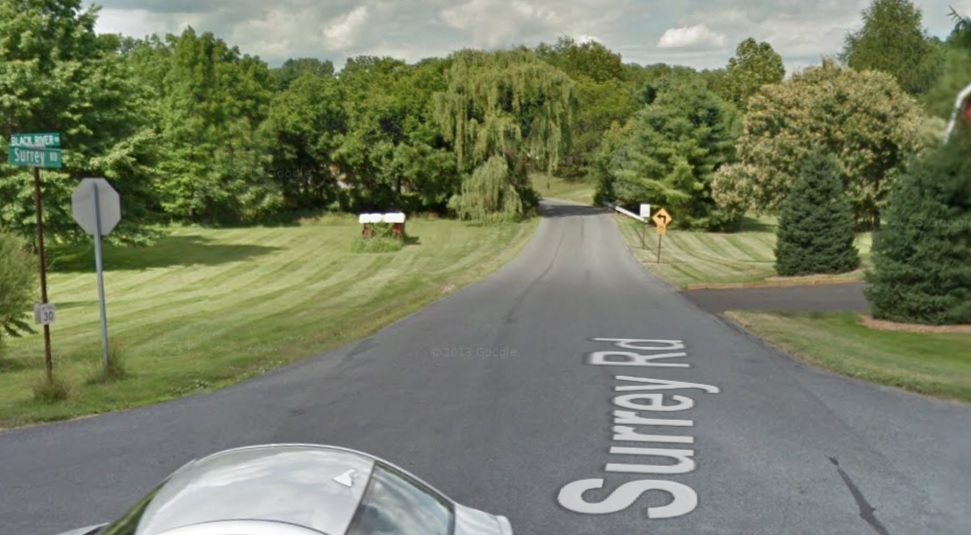 The intersection of Black River Road and Surrey Road in Lower Saucon Township