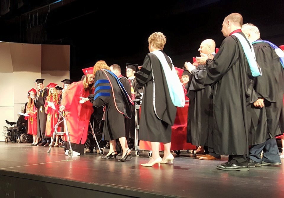 Senior Carli Ziegler walks across the high school stage to receive her diploma, as a member of Saucon Valley's Class of 2016.