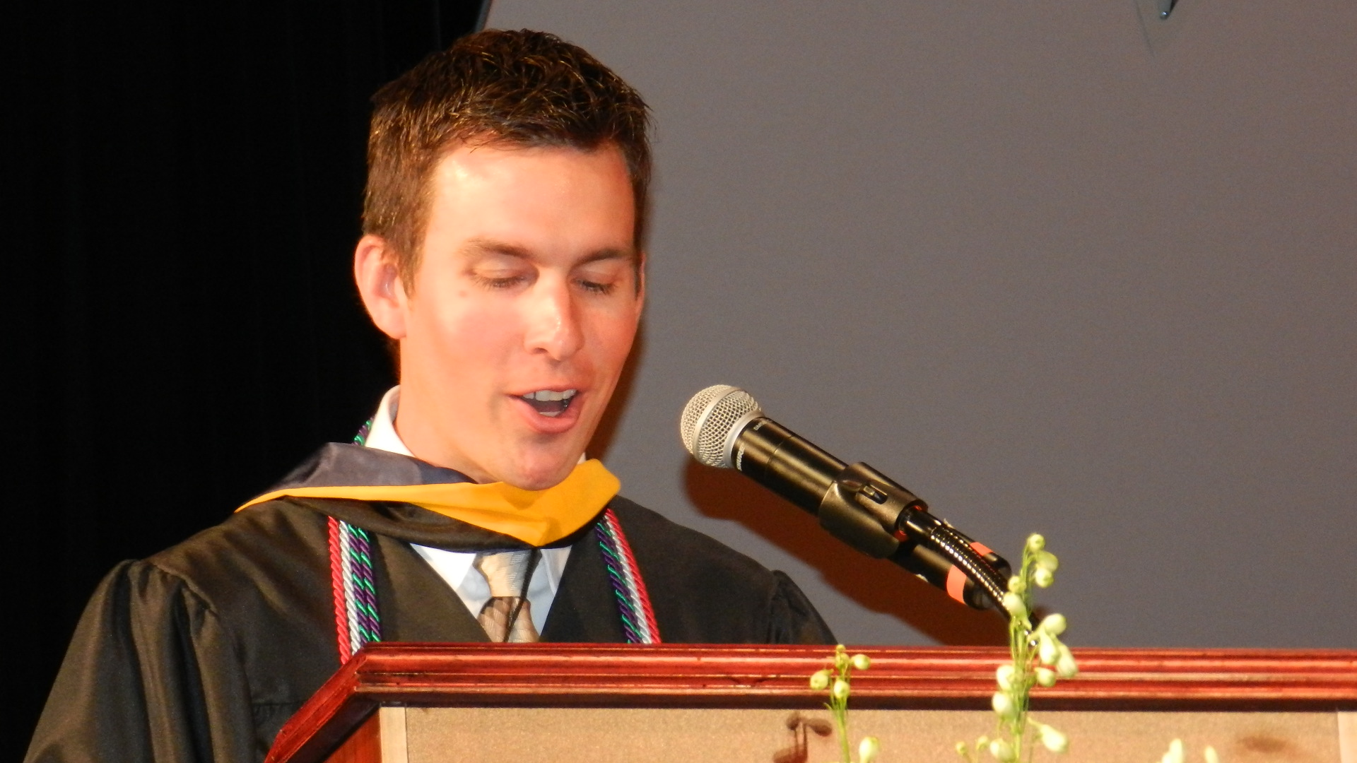 Faculty speaker Jeremy Kittek drew laughs with his dance moves.