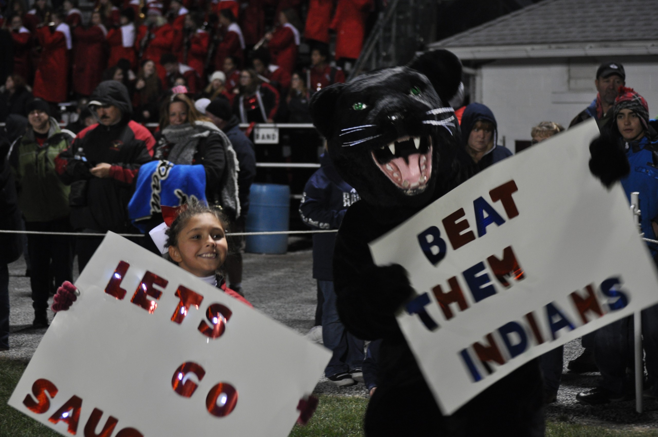 The Saucon Valley Panther and a helper