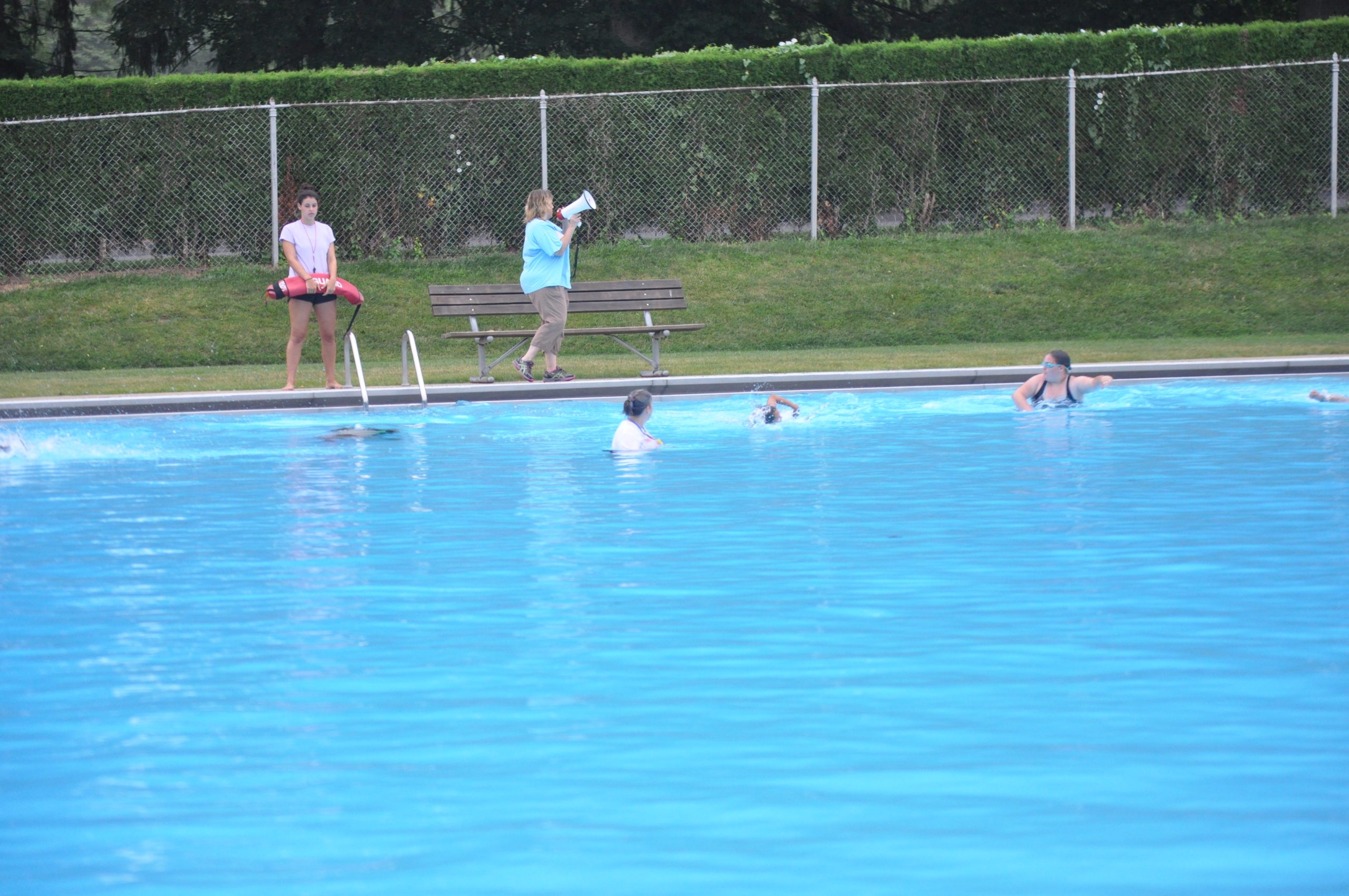 Swimming in the Hellertown Pool was the first leg of the triathlon.