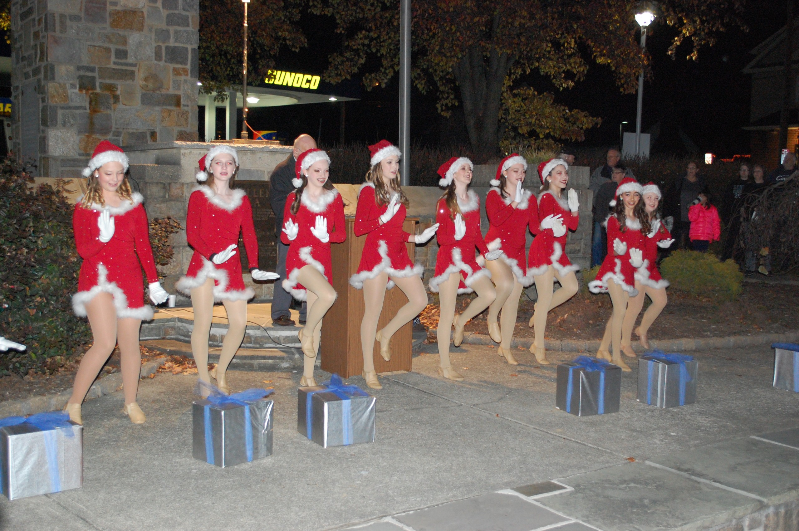 Members of En Avant School of Dance, Lower Saucon Township, perform a routine for the crowd at Light-Up Night at Detwiller Plaza.